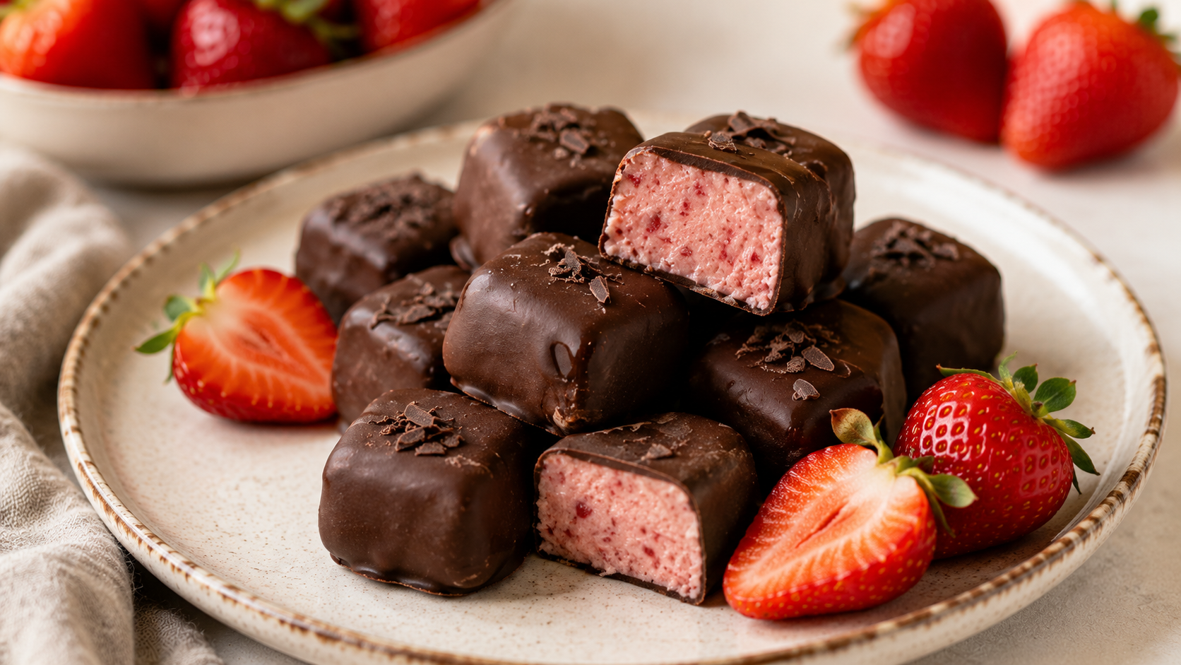 High-Protein Strawberry & Dark Chocolate Frozen Bites
